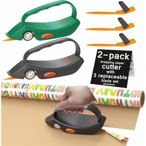 2 Pack Wrapping Paper Cutter with 3 Replaceable Blade Sets for Gift
